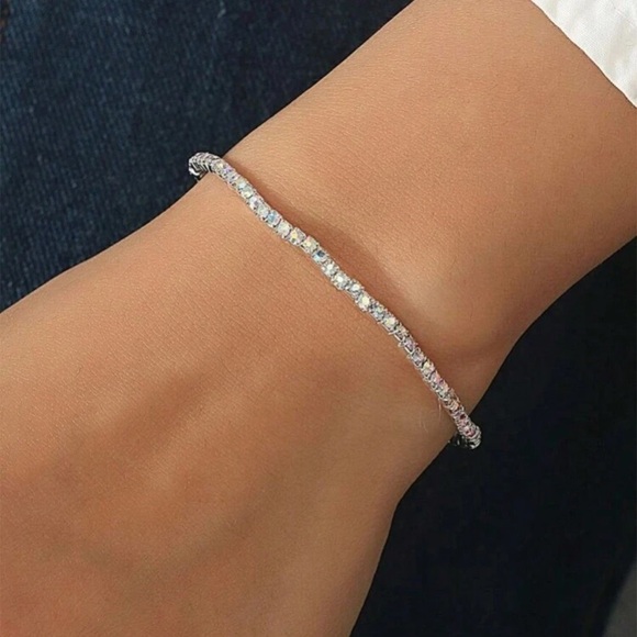 2mm Ultra thin Diamond Rhinestone Elastic Bracelet Glass Diamonds Dainty - Picture 3 of 5